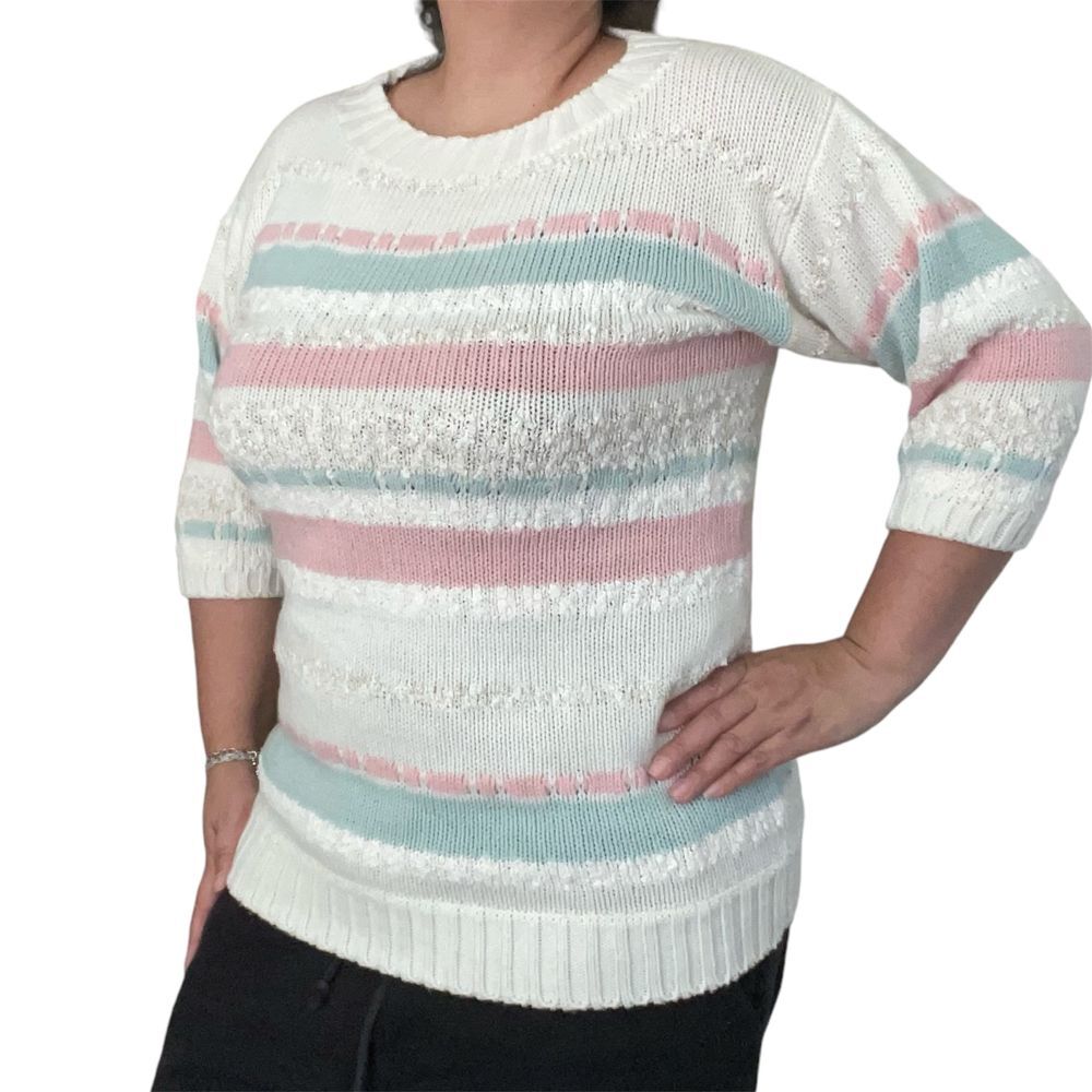 Motherhood Maternity white Knit Stretchy pullover Sweater Striped
Sz small